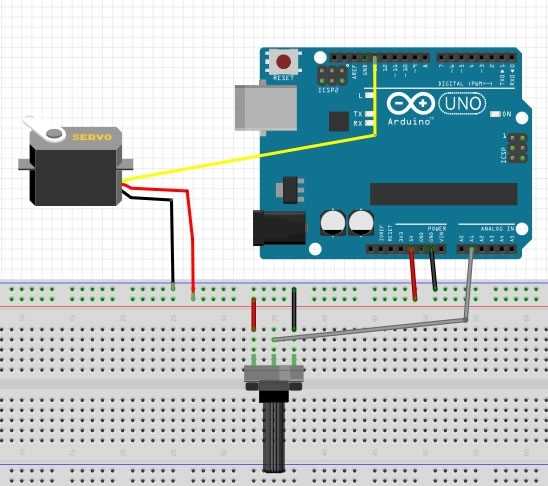 Arduino Potansiyometre ile Servo Motor Kontrolü Bağlantı Şeması